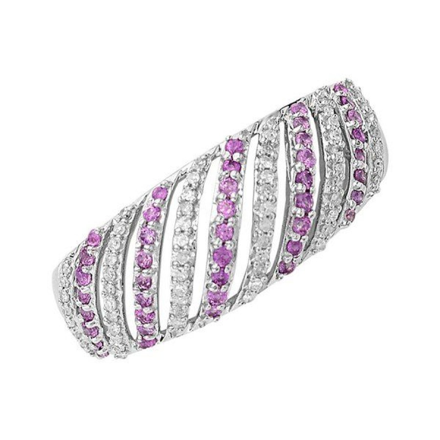 Wholesale * 9Ct White Gold Diamond And Pink Sapphire Band Ring 10Pts D63129 Limit Offer