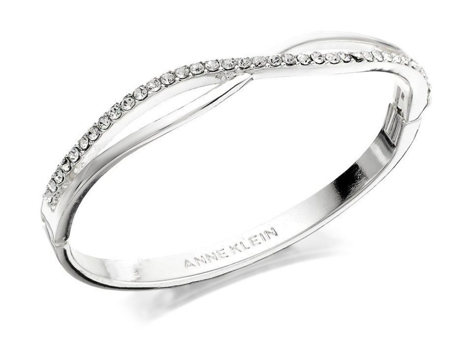 Wholesale * Anne Klein Silver Tone Crystal Crossover Hinged Bangle J7893 100% Guarantee