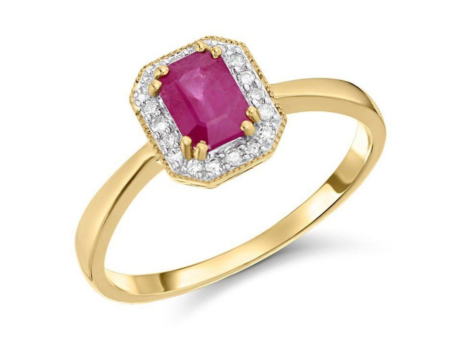 Hot * 9Ct Gold Octagonal Ruby And Diamond Cluster Ring D7434 Cheap