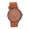 Online * Skagen Skw6726 Gunmetal Ip Cognac Leather Strap Watch W06266 Official