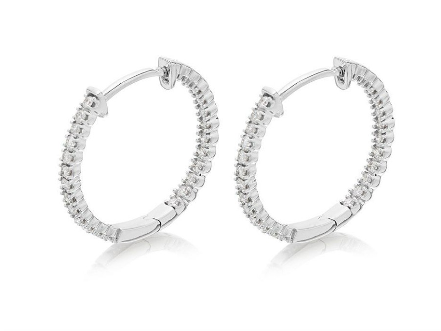 Clearance * 9Ct White Gold Diamond Hoop Earrings 1/2Ct Per Pair D9648 Cheap