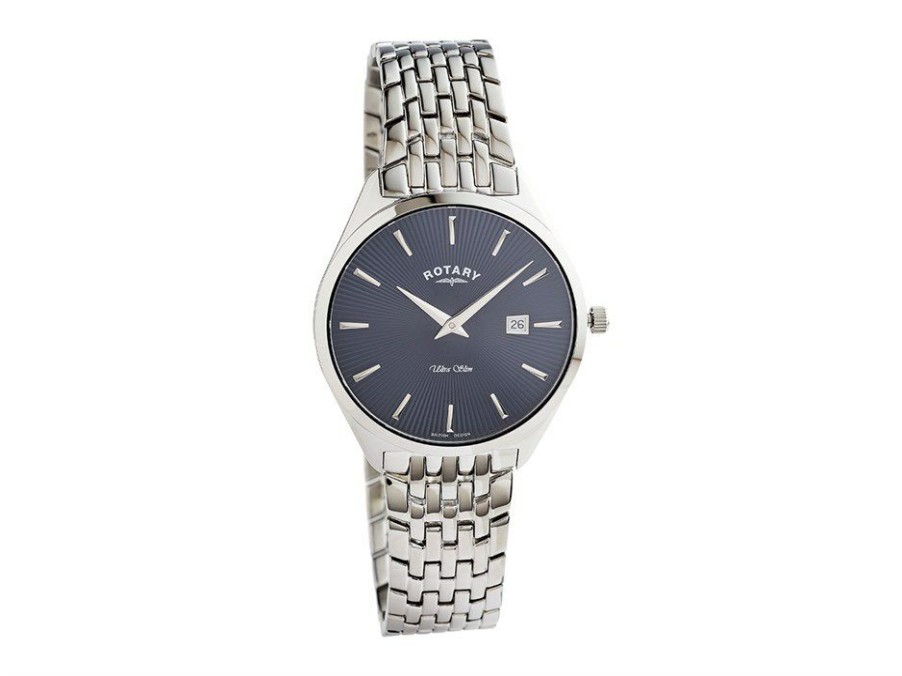 Best * Rotary Gb08010/05 Ultra-Slim Silver And Blue Tone Metal Bracelet Watch W13132 Wholesale