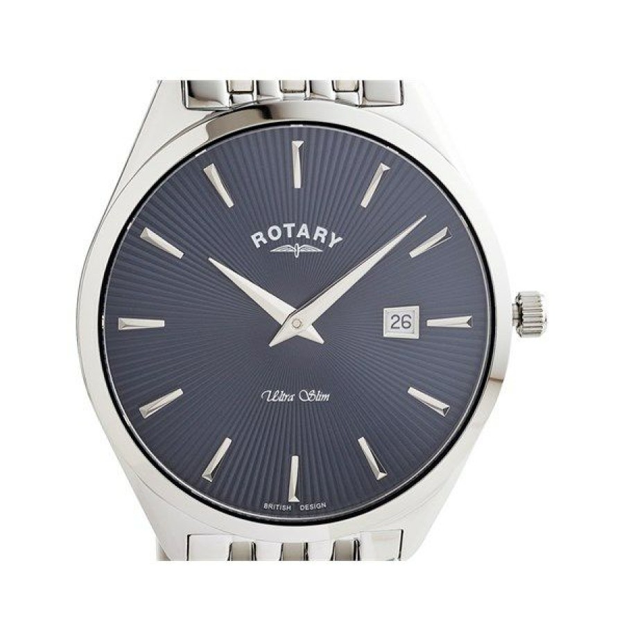 Best * Rotary Gb08010/05 Ultra-Slim Silver And Blue Tone Metal Bracelet Watch W13132 Wholesale