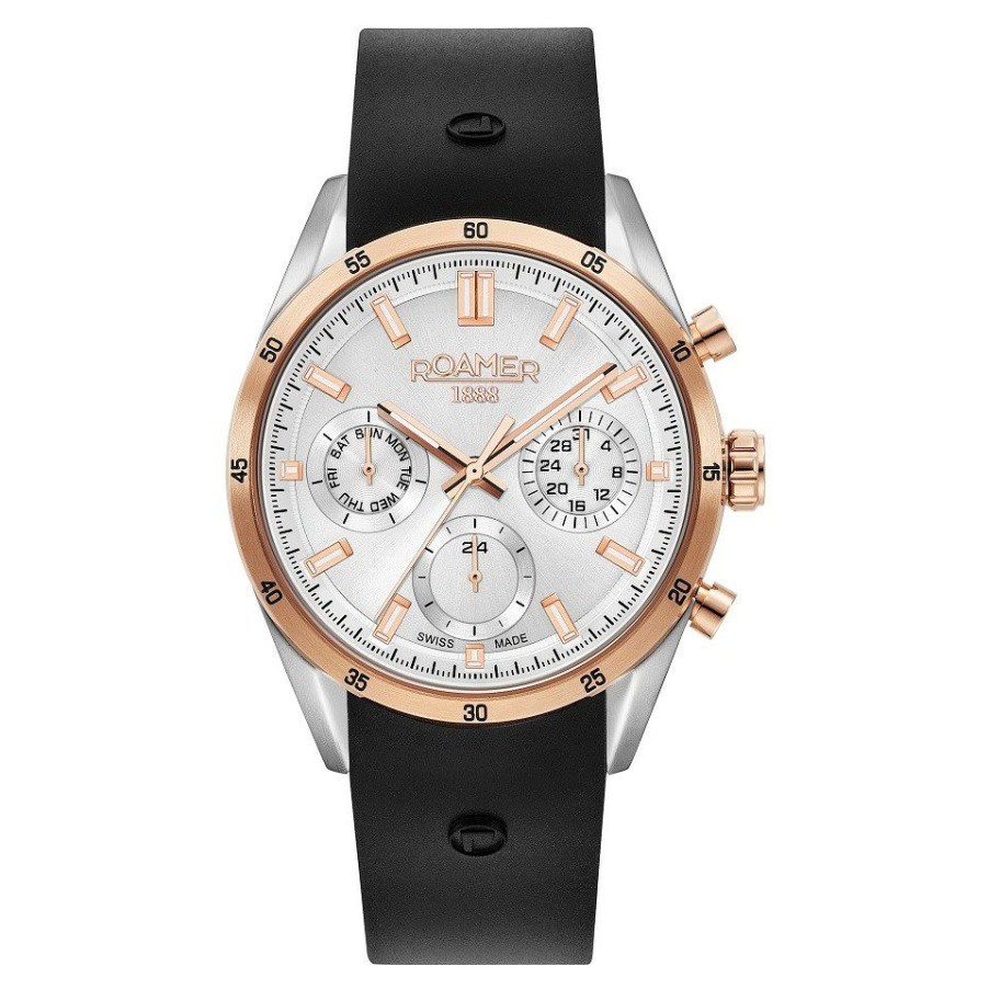 Best * Roamer 508982 49 15 05 Two Tone Chronograph Black Leather Strap Watch W60190 Discount Online