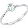 Clearance * 9Ct White Gold Aquamarine And Diamond Birthstone Ring March R0956 Popular