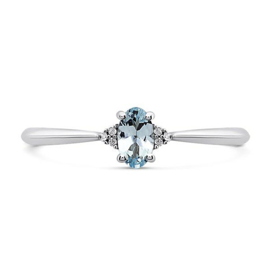 Clearance * 9Ct White Gold Aquamarine And Diamond Birthstone Ring March R0956 Popular