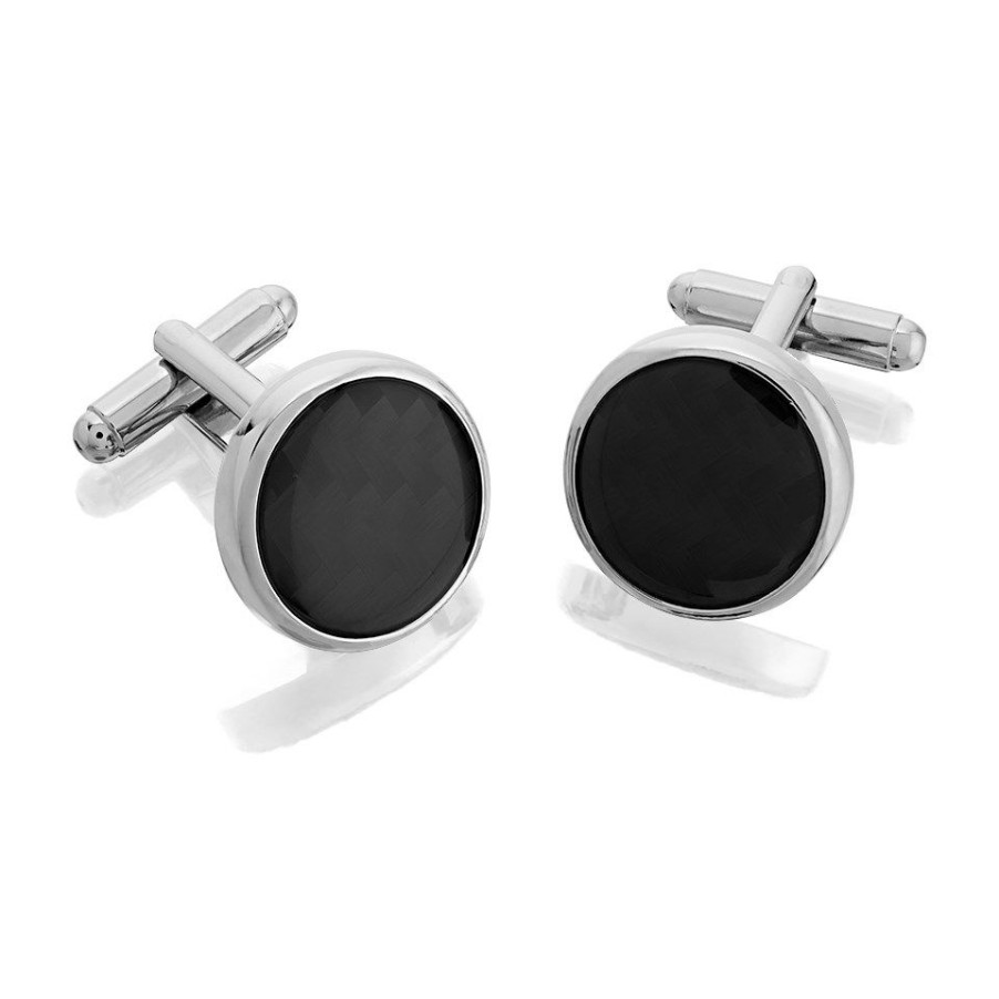 Best * Rhodium Plated Carbon Fibre Cufflinks A53156 Popular