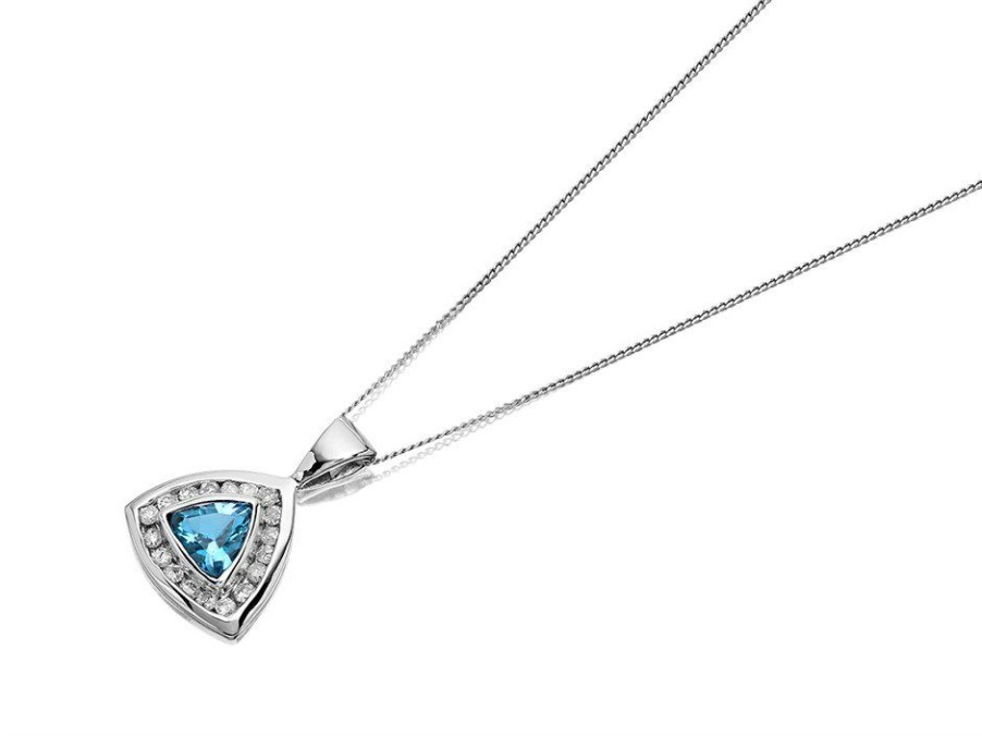 Wholesale * 9Ct White Gold Trillion Cut Blue Topaz And Diamond Necklace 18Pts D95108 Cheap