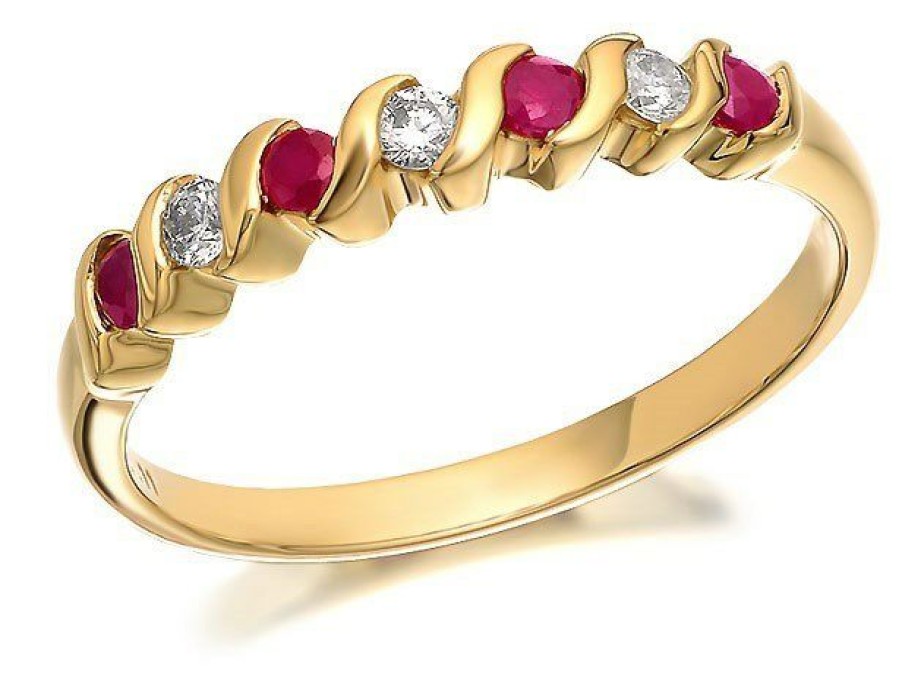 Hot * 9Ct Gold Diamond And Ruby Wave Ring 11Pts D8223 100% Guarantee