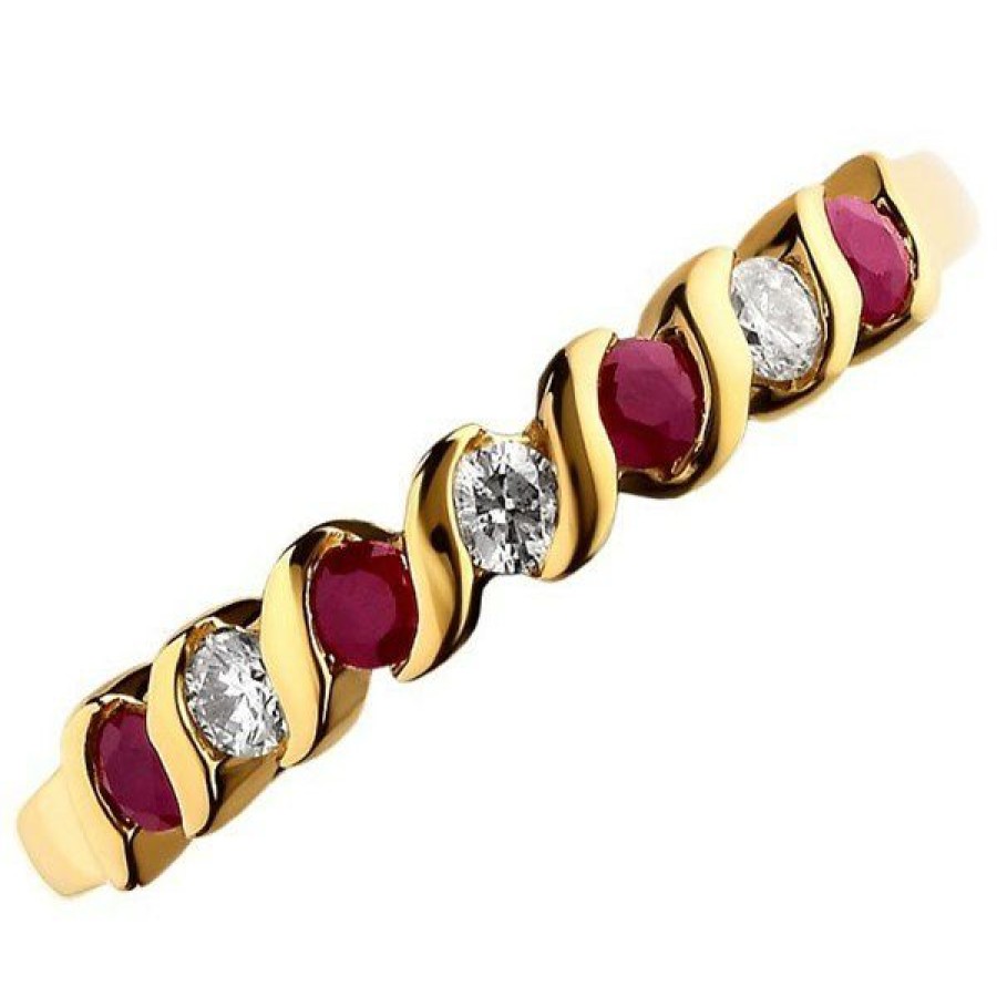 Hot * 9Ct Gold Diamond And Ruby Wave Ring 11Pts D8223 100% Guarantee