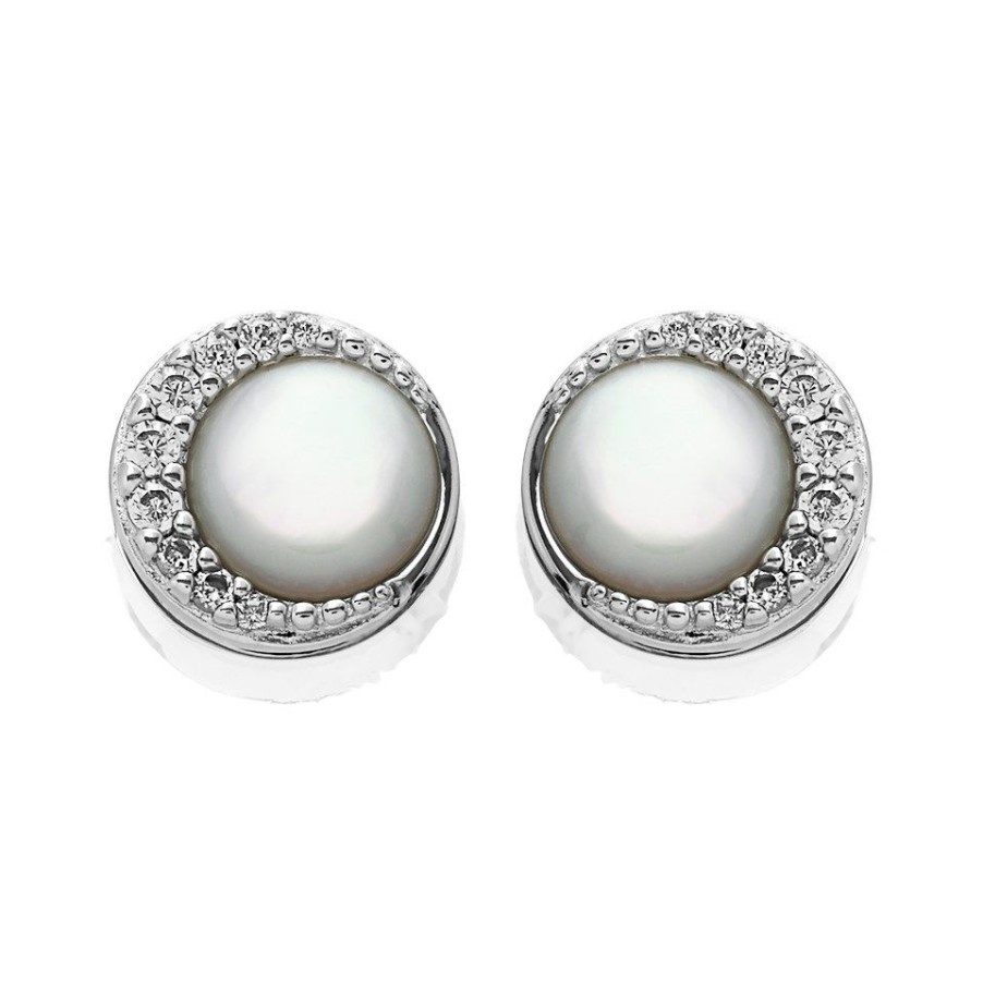 Best * Fossil Jfs00577040 Silver Mother Of Pearl And Cubic Zirconia Stud Earrings J4890 Best Price