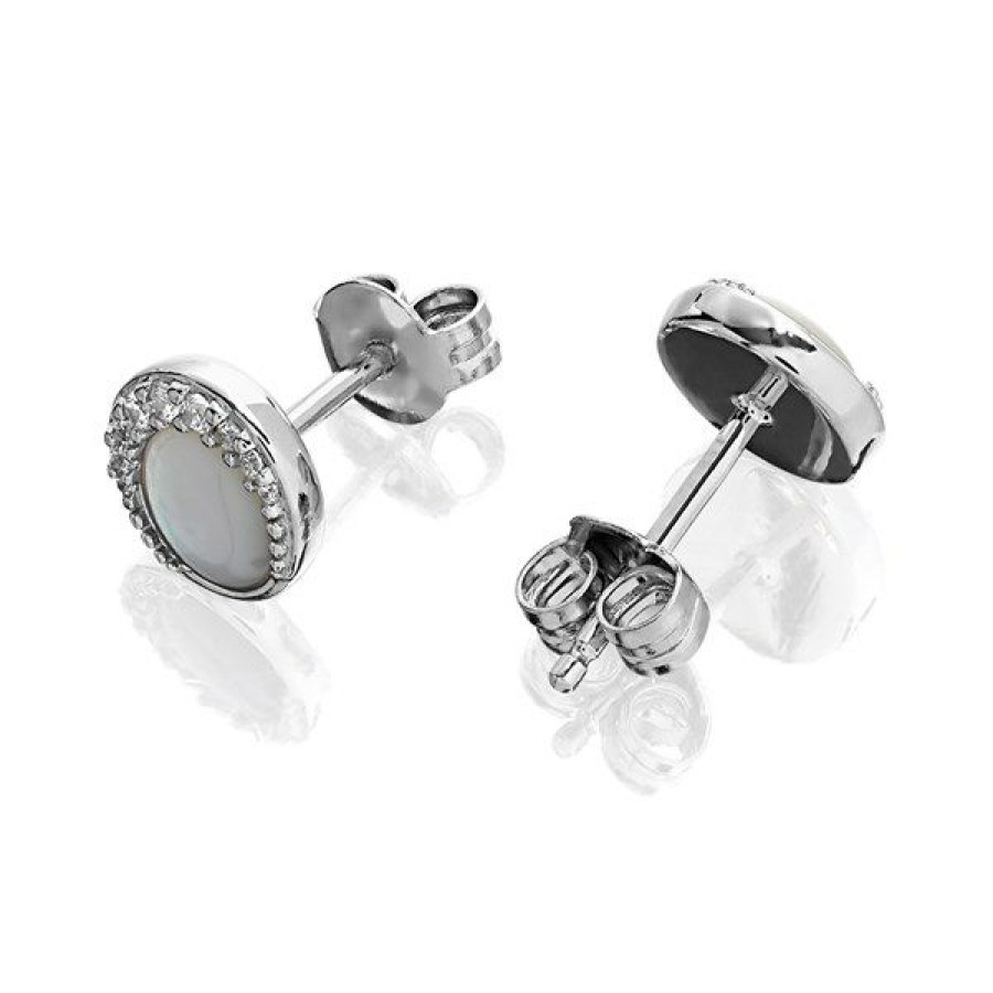 Best * Fossil Jfs00577040 Silver Mother Of Pearl And Cubic Zirconia Stud Earrings J4890 Best Price