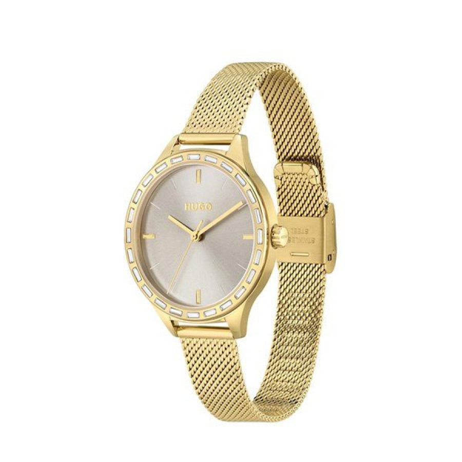 Wholesale * Hugo 1540116 Flash Gold Plated Mesh Bracelet Watch W45346 Discount Online