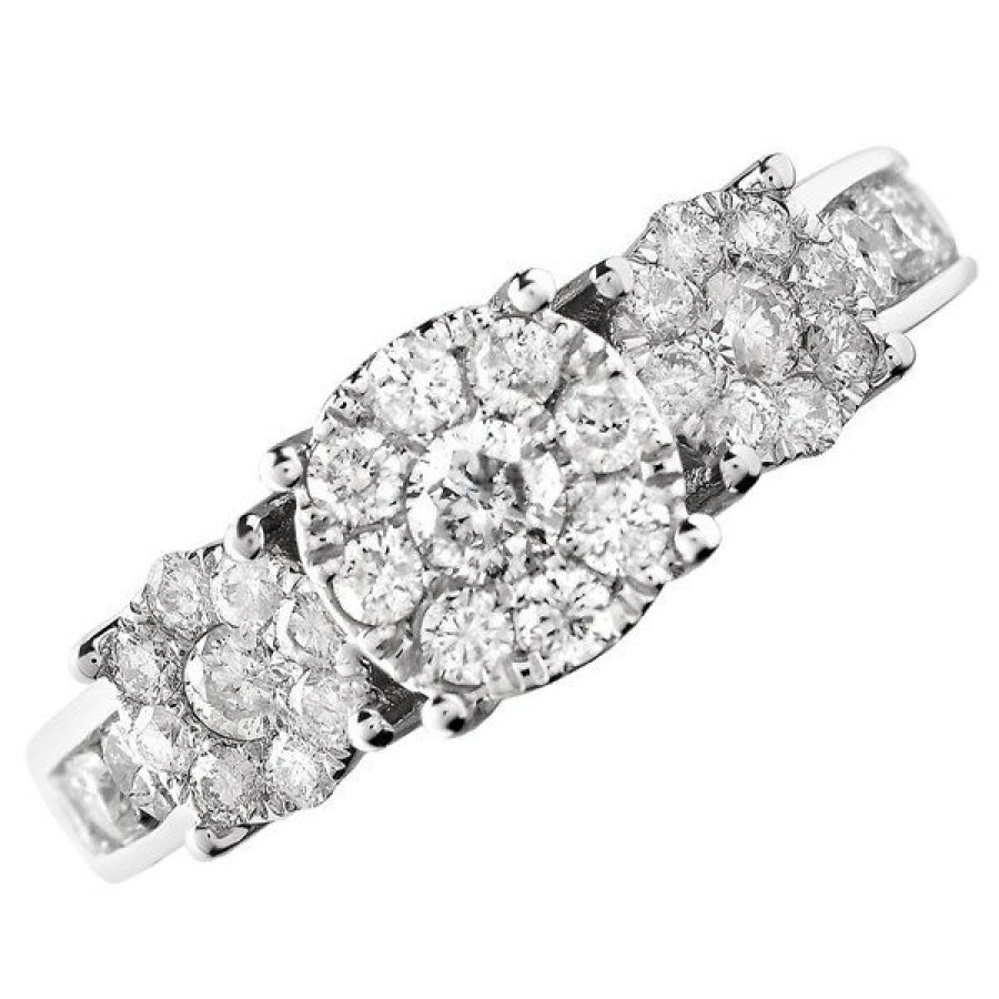 Best * 9Ct White Gold 1 Carat Diamond Trilogy Cluster Ring D7147 Discount Online