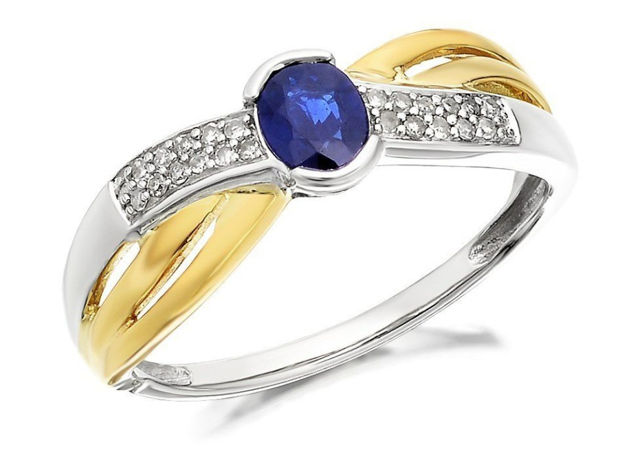 Hot * 9Ct Two Colour Gold Sapphire And Diamond Crossover Ring Exclusive D7761 Excellent