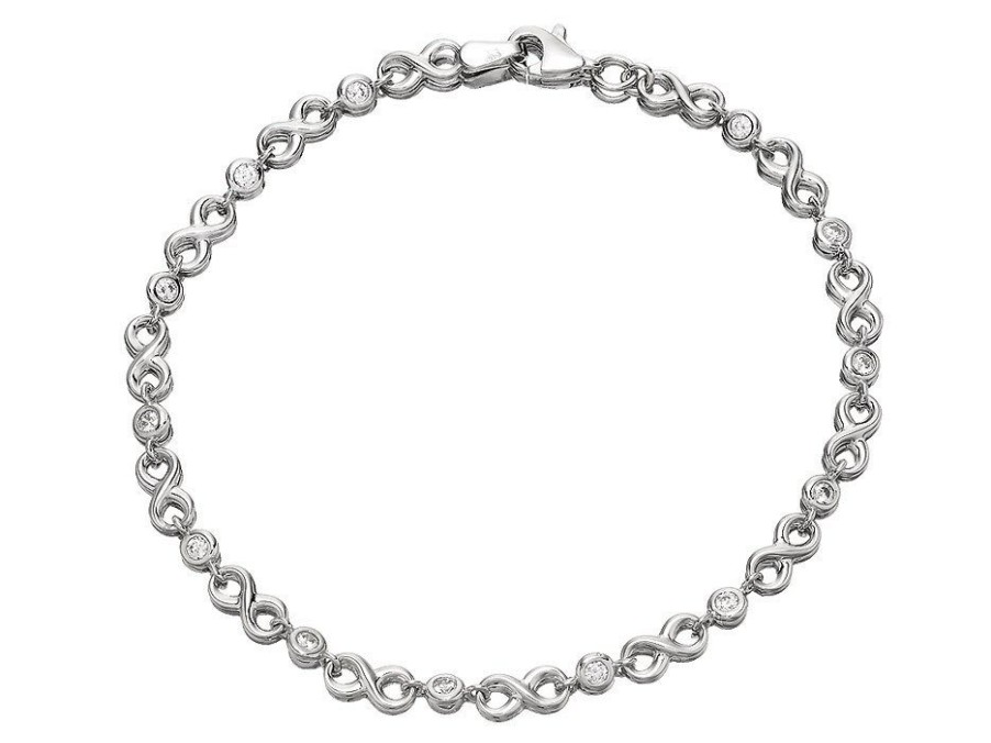 New * 9Ct White Gold Cubic Zirconia Infinity Bracelet 7.5In Exclusive G8304 Large Choice