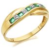 Clearance * 9Ct Gold Emerald And Diamond Crossover Half Eternity Ring D8267 With Discount