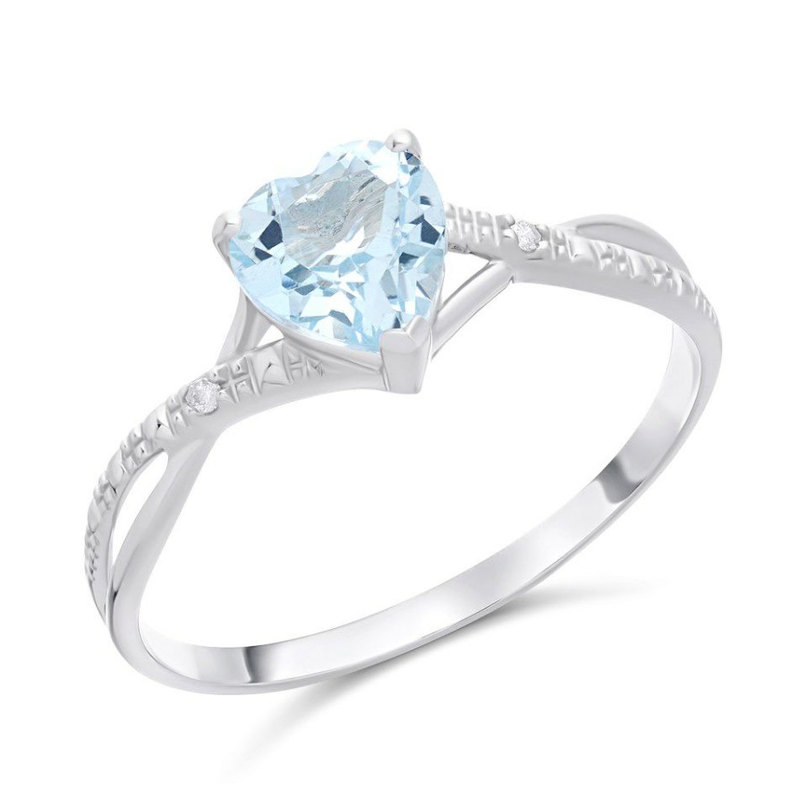 Wholesale * 9Ct White Gold Heart Blue Topaz And Diamond Ring D7946 Cheaper