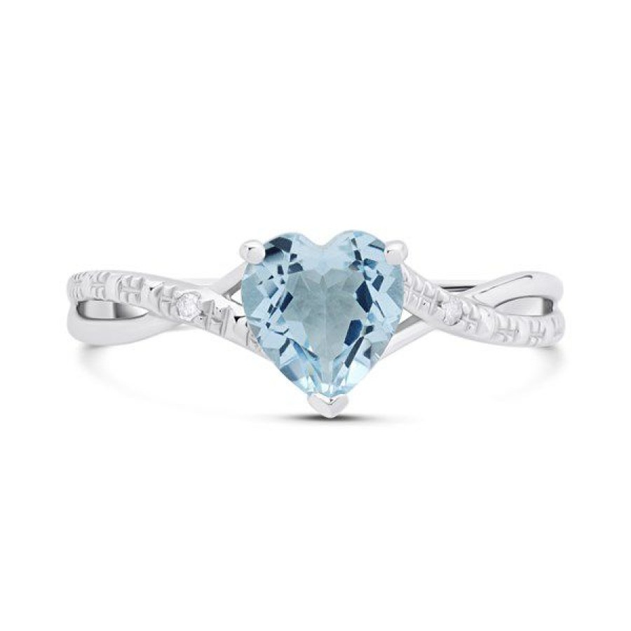 Wholesale * 9Ct White Gold Heart Blue Topaz And Diamond Ring D7946 Cheaper