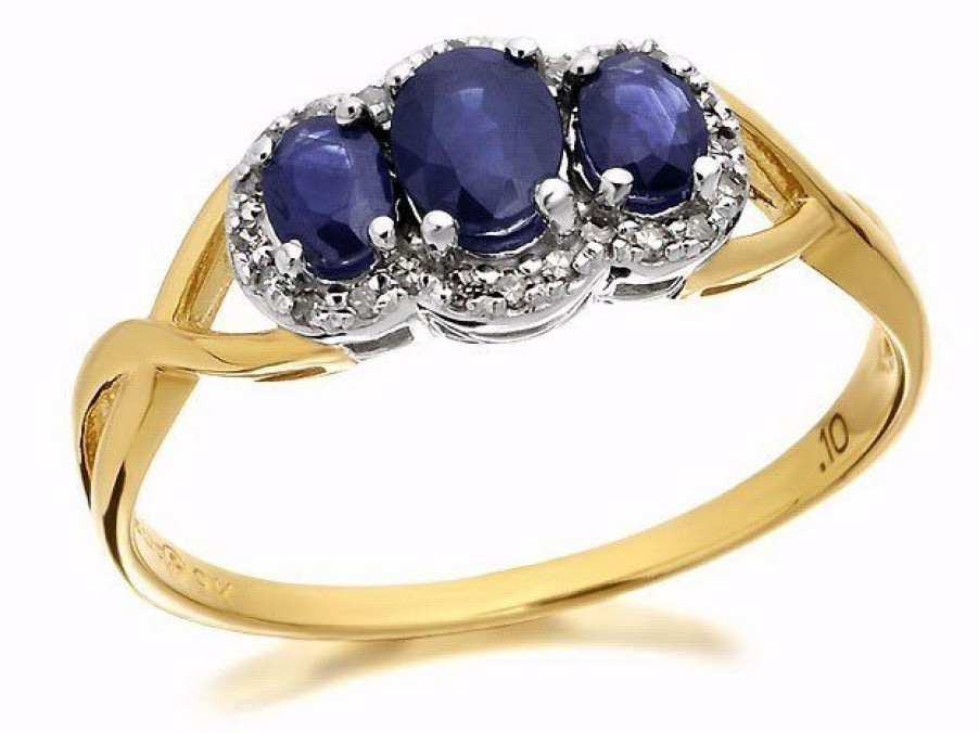 Best * 9Ct Gold Sapphire And Diamond Cluster Ring 10Pts D6415 Cheap