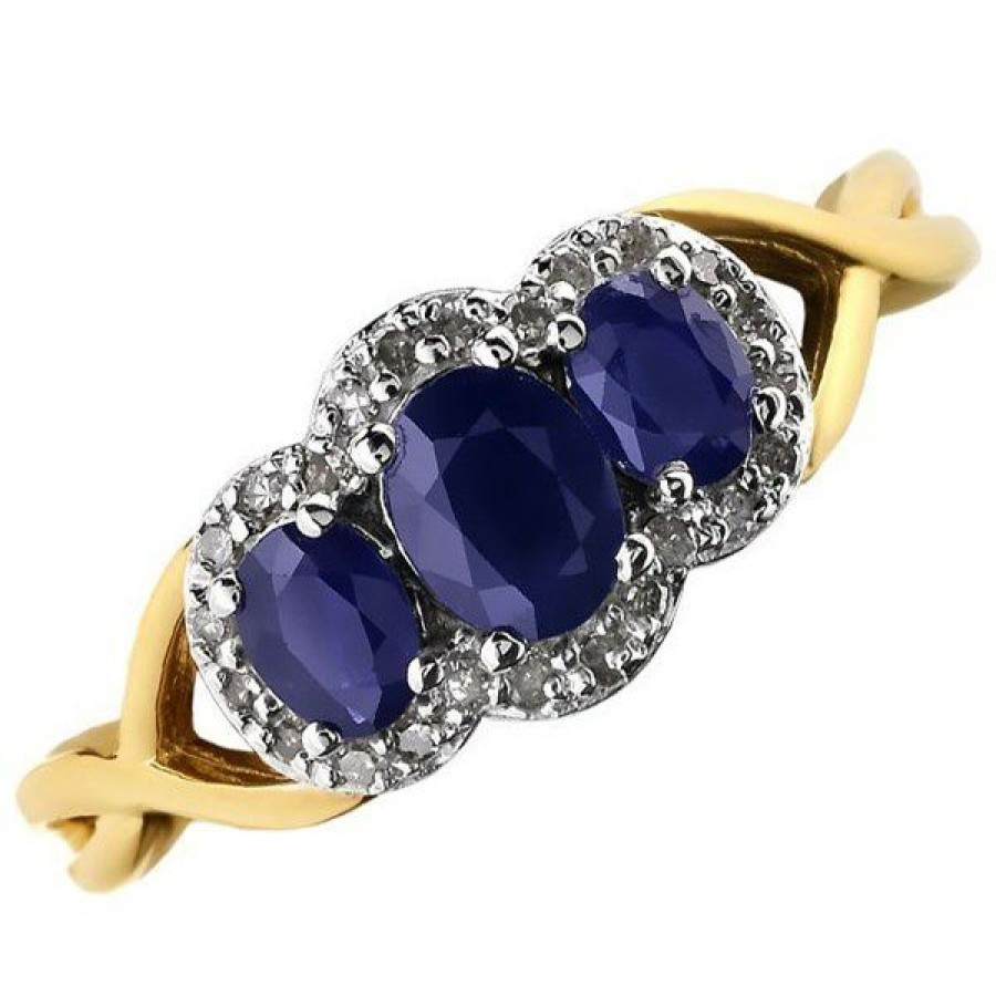 Best * 9Ct Gold Sapphire And Diamond Cluster Ring 10Pts D6415 Cheap