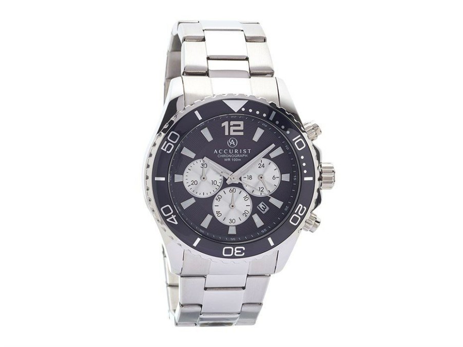 Hot * Accurist 7207 Stainless Steel Chronograph Metallic Grey Bracelet Watch W19113 100% Guarantee