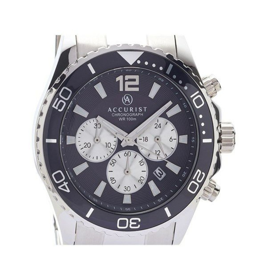 Hot * Accurist 7207 Stainless Steel Chronograph Metallic Grey Bracelet Watch W19113 100% Guarantee