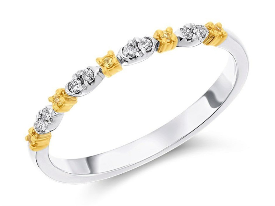 Wholesale * 9Ct Gold Two Colour Yellow Sapphire And Diamond Half Eternity Ring 8Pts D8118 100% Guarantee