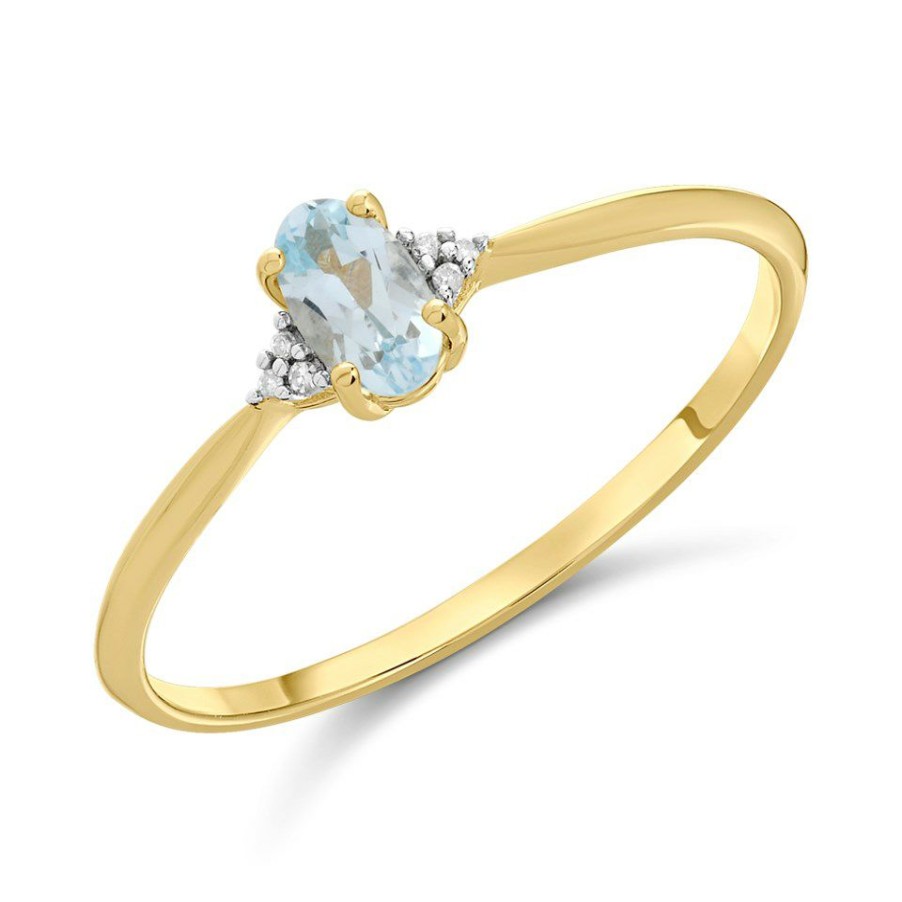 Online * 9Ct Gold Blue Topaz And Diamond Birthstone Ring December R0212 Limit Offer