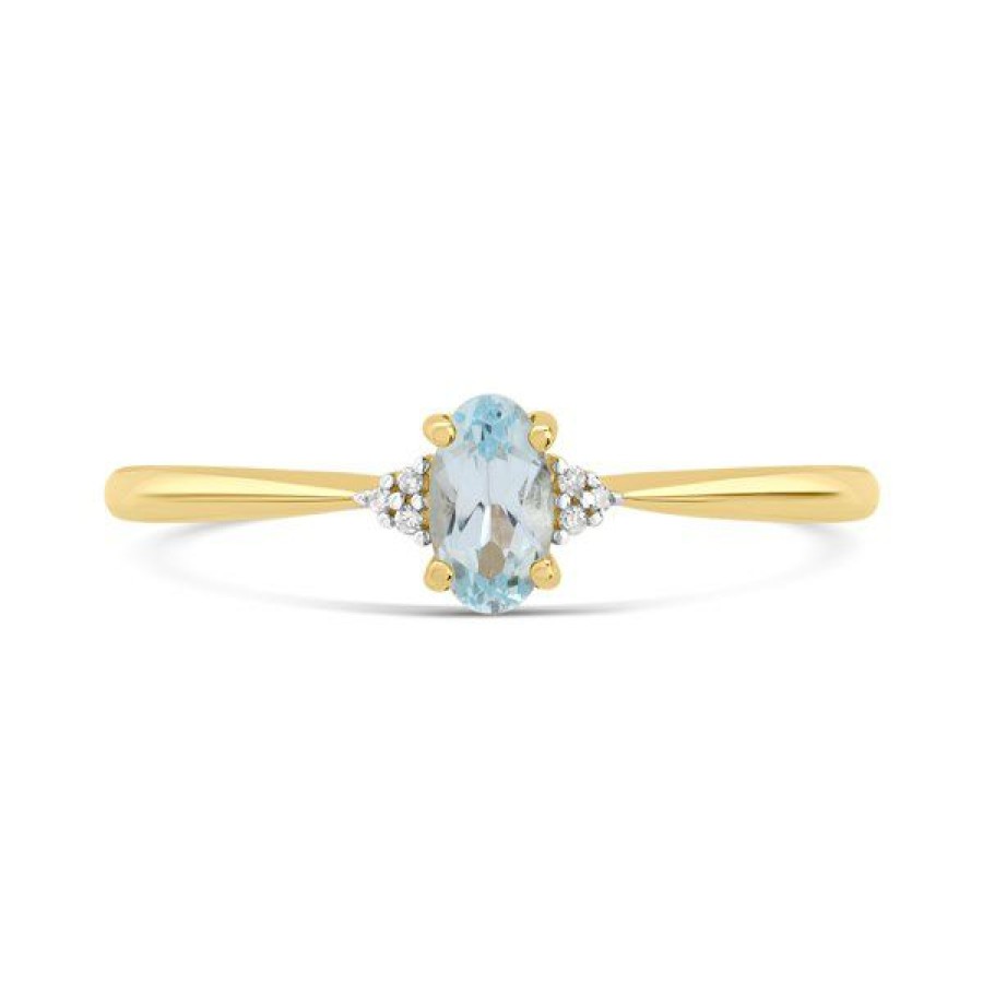 Online * 9Ct Gold Blue Topaz And Diamond Birthstone Ring December R0212 Limit Offer