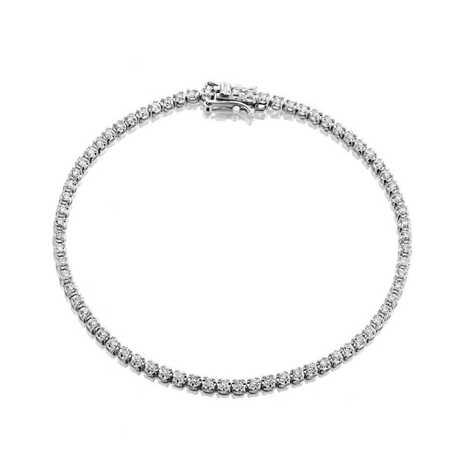 Best * 9Ct White Gold 1 Carat Diamond Tennis Bracelet D95124 With Discount