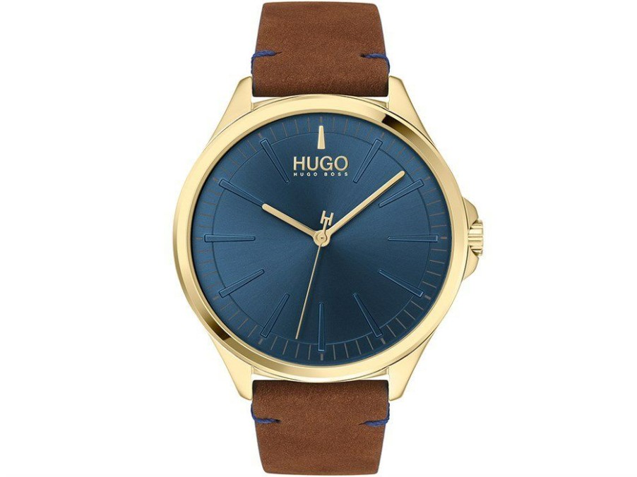 Clearance * Hugo 1530134 Smash Gold Plated Brown Leather Strap Watch W45251 Limited Edition