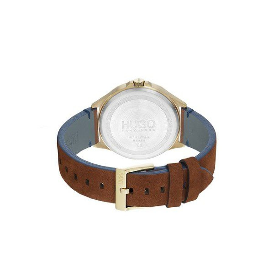 Clearance * Hugo 1530134 Smash Gold Plated Brown Leather Strap Watch W45251 Limited Edition