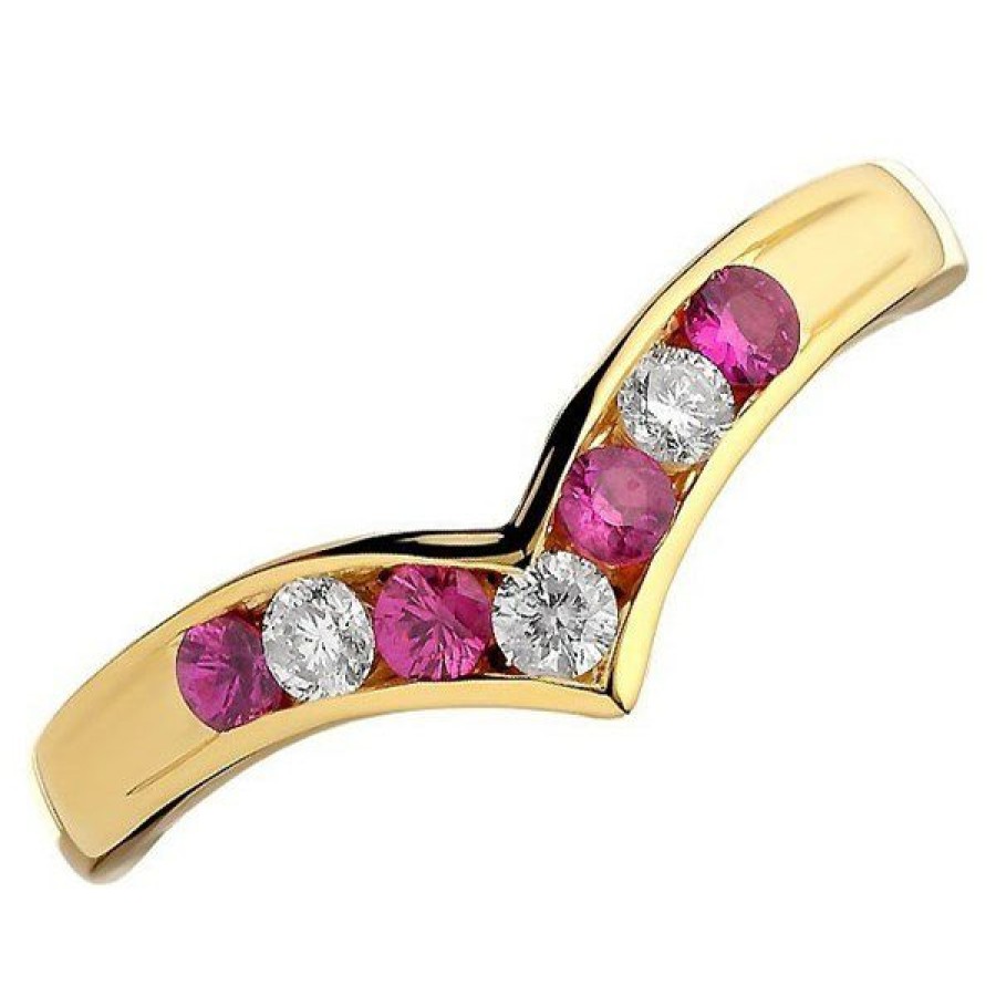 Wholesale * 18Ct Gold Diamond And Ruby Wishbone Ring 15Pts D4874 Official