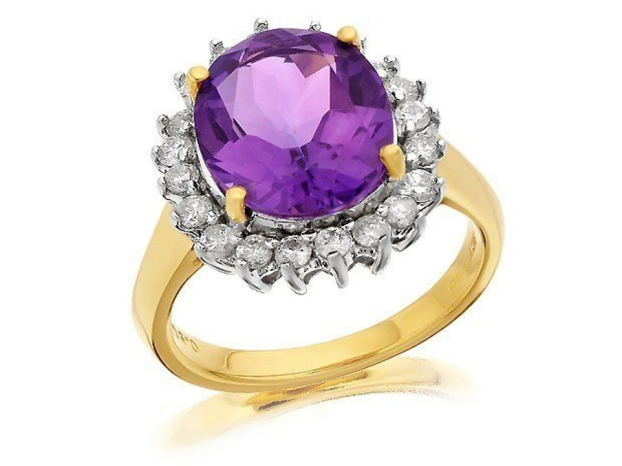 Best * 9Ct Gold 4.1Ct Amethyst And 1/2Ct Diamond Cluster Ring D8432 Outlet