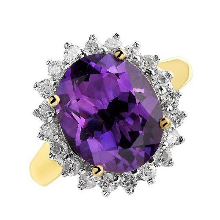 Best * 9Ct Gold 4.1Ct Amethyst And 1/2Ct Diamond Cluster Ring D8432 Outlet