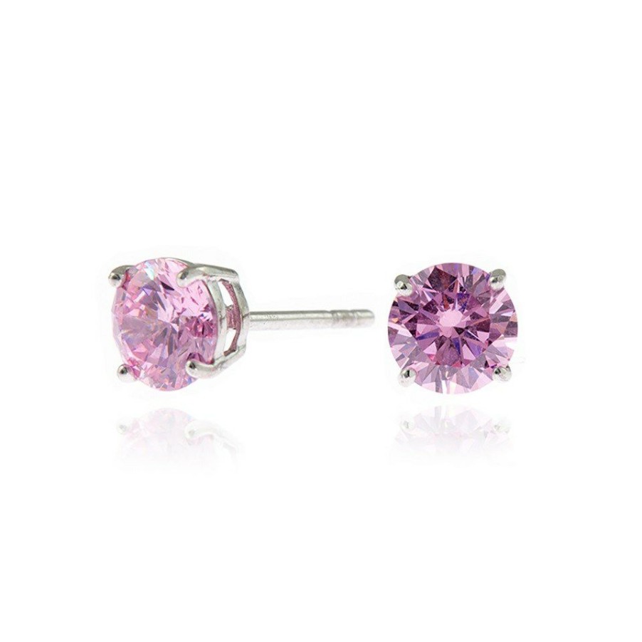 Best * Cachet Lana Silver Pink Cubic Zirconia Stud Earrings J7468 Reliable Quality