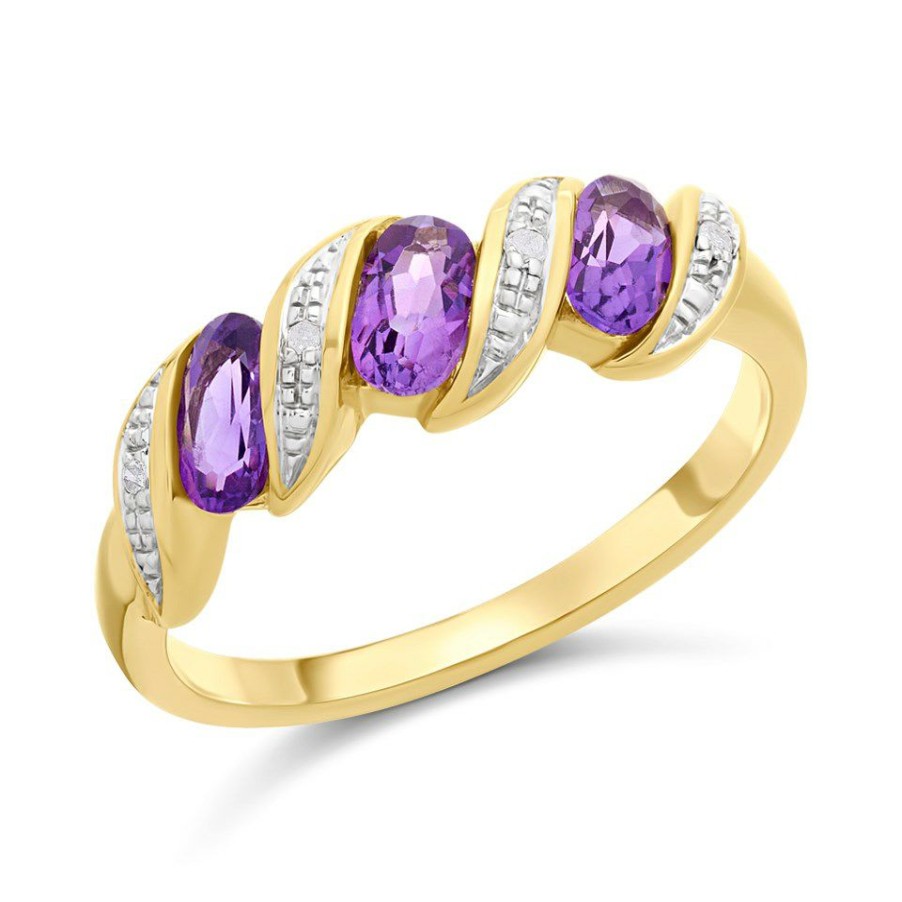 New * 9Ct Gold Amethyst And Diamond Ring D8315 Reasonable Price