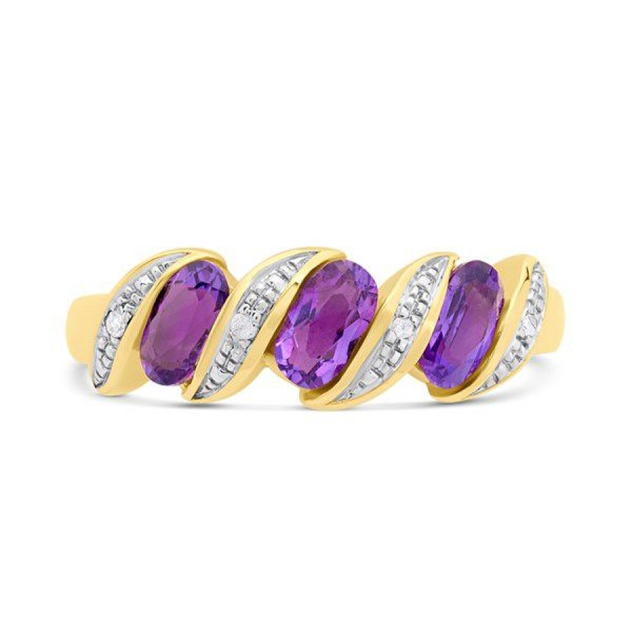 New * 9Ct Gold Amethyst And Diamond Ring D8315 Reasonable Price