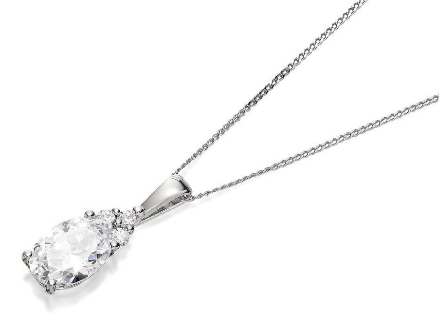 Best * 9Ct White Gold Cubic Zirconia Pear Cluster Pendant And Chain R7010 Limited Edition