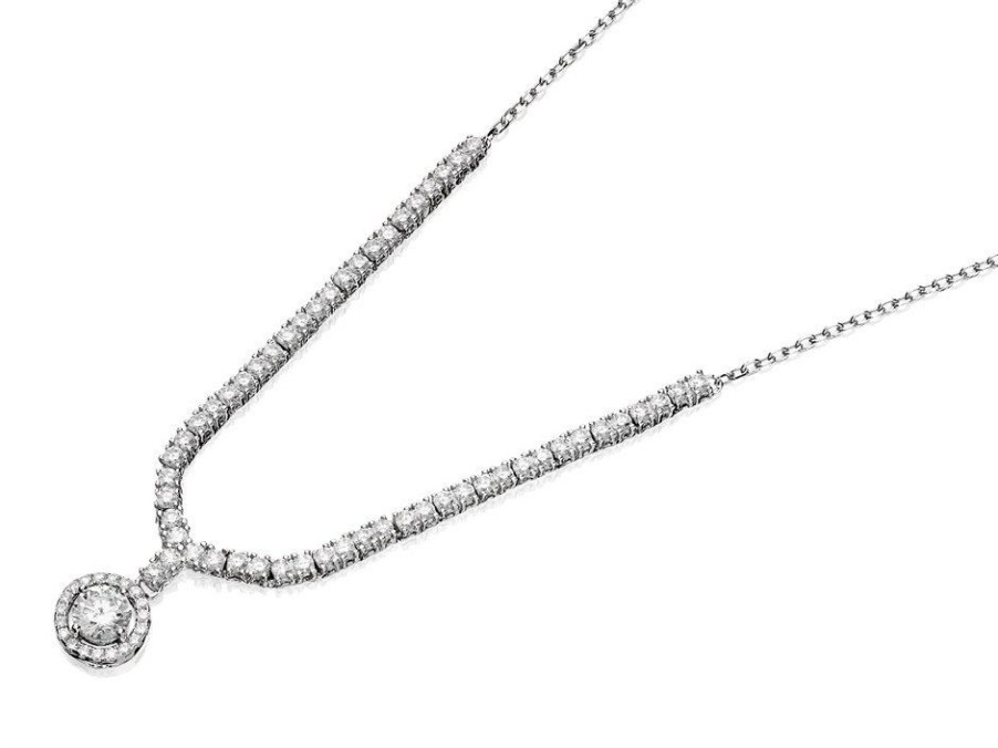 Hot * Briolette Silver Cubic Zirconia Halo Glamour Necklace J77103 With Discount