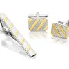 Best * Two Tone Striped Cufflink And Tie Slide Set A4563 Popular