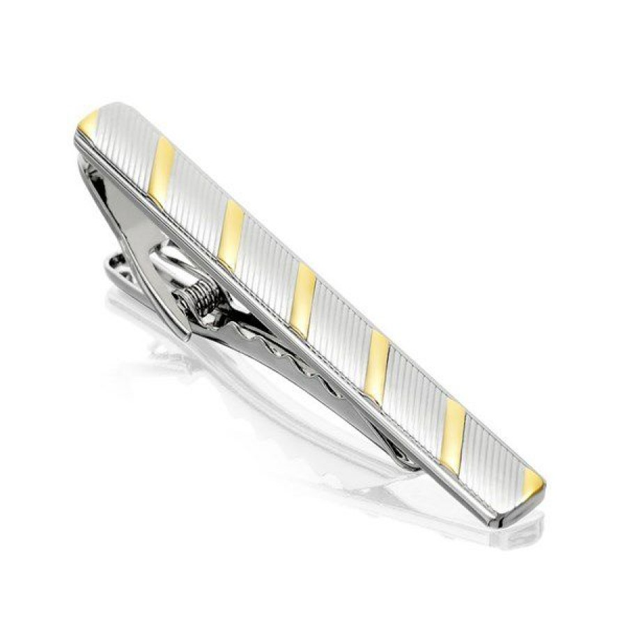 Best * Two Tone Striped Cufflink And Tie Slide Set A4563 Popular