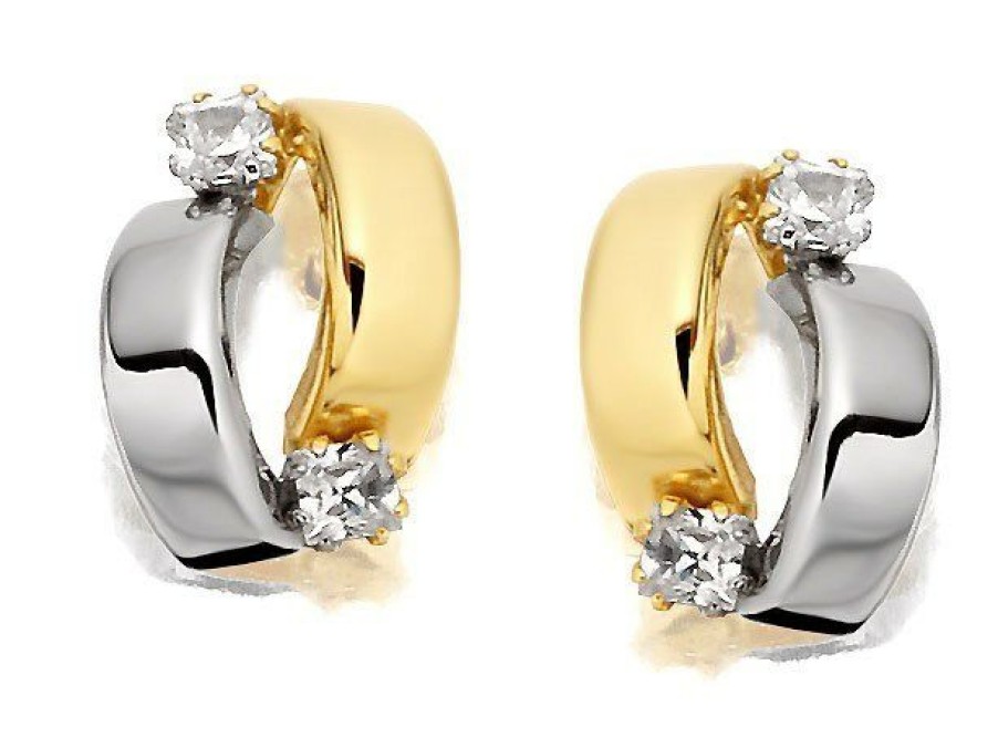 Wholesale * 9Ct Gold Two Colour Cubic Zirconia Stud Earrings 10Mm G2783 Limited Edition