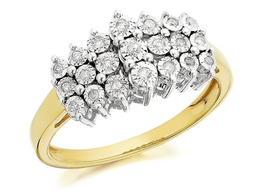 Hot * 9Ct Gold Diamond Three Row Band Ring 10Pts D9211 Limit Offer