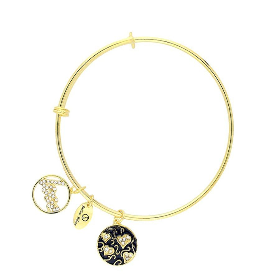 Hot * Sterlina Milano Gold Plated Love And Heart Charm Stacking Bangle X40267 Official