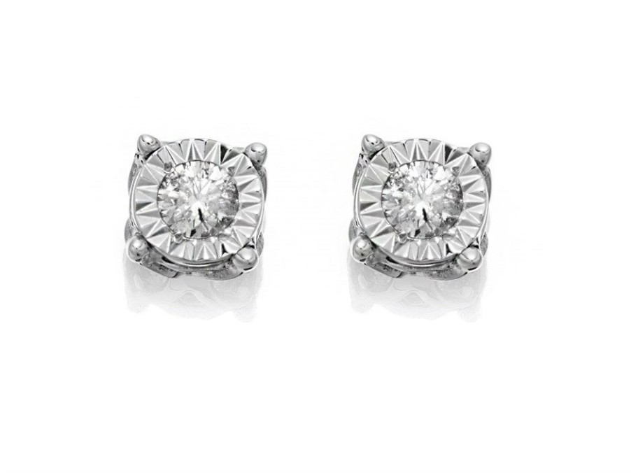 Best * 9Ct White Gold Diamond Solitaire Stud Earrings 20Pts Per Pair D5515 Discount Online