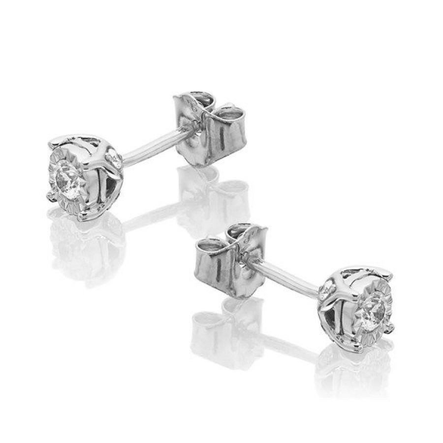 Best * 9Ct White Gold Diamond Solitaire Stud Earrings 20Pts Per Pair D5515 Discount Online