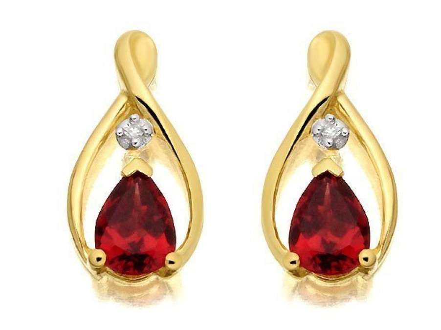 Online * 9Ct Gold Diamond And Garnet Stud Earrings G0678 Limited Edition