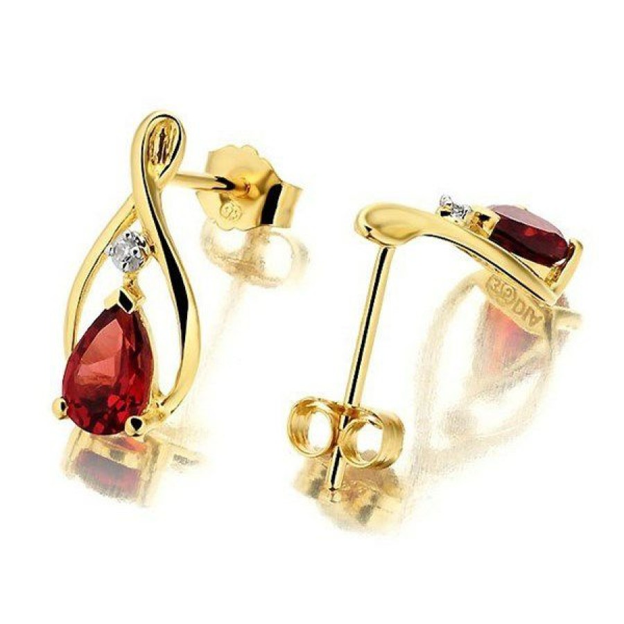 Online * 9Ct Gold Diamond And Garnet Stud Earrings G0678 Limited Edition